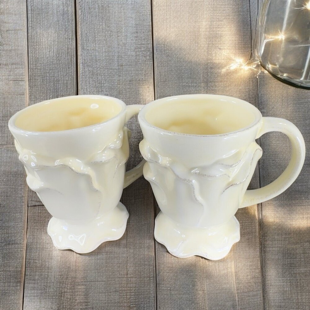 Roscher Flower Antique Butter Yellow Coffee Mug Cup Set 2 Flower Shape Mugs Cups